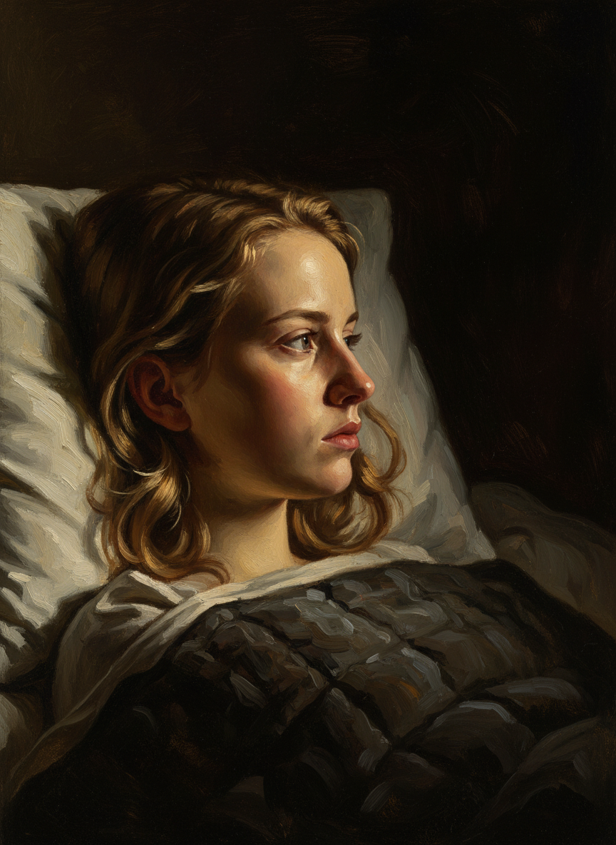 After he had worn himself out and gone to bed, I crawled under my covers and stared into the black.