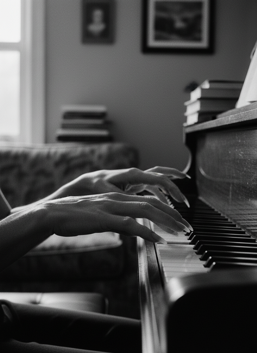 The teacher was tall and thin, with long fingernails that clicked as they flew across the piano keys.