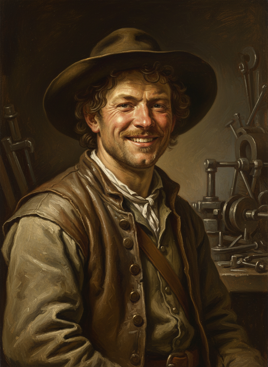 His hat was tipped back on his head, and he wore a brilliant smile.