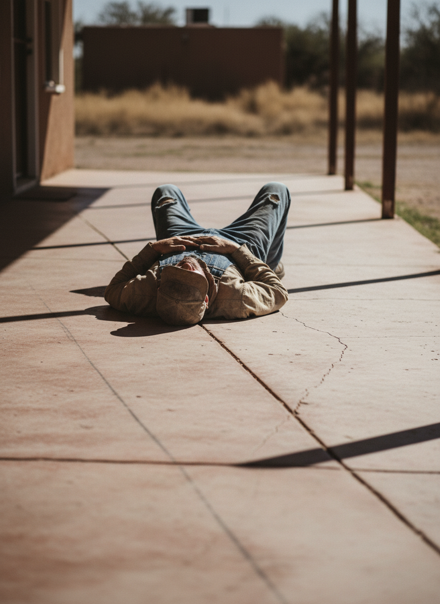 He lay out on the porch on the hard cement, soaking it up, while the rest of us read or watched TV.