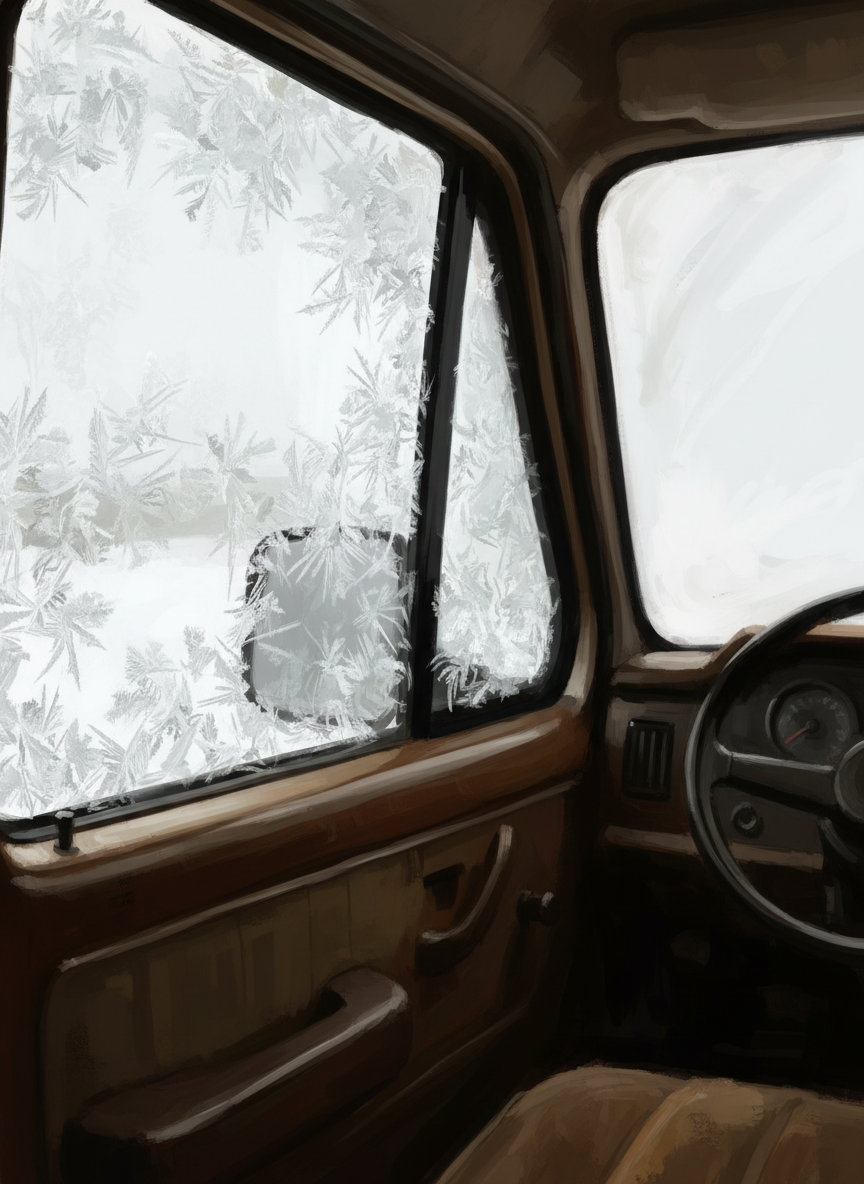 The wind is furious, the view out the window pure white.