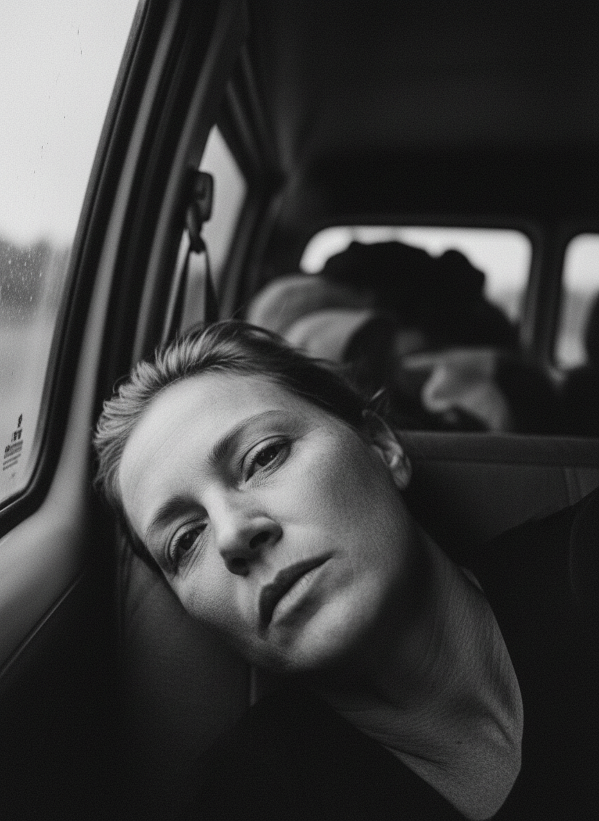 Mother lies on her side, her face next to mine, taking small sips of air each ti