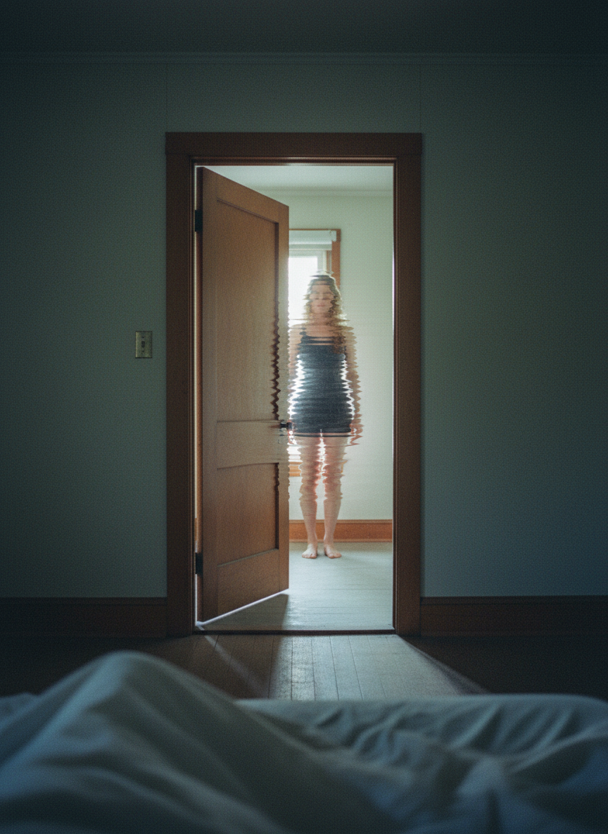 I was lying on my bed, where I’d been for two weeks, when she appeared in the doorway, wavy and distorted, as if I were looking at her through a pool of water.