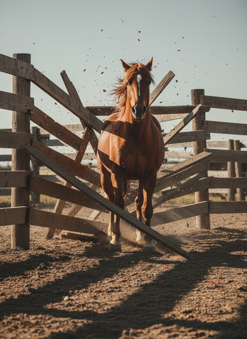 Once a large copper stallion busted the corral fence, smashed through it as if it weren’t there, and came out the other side bloody and bruised.