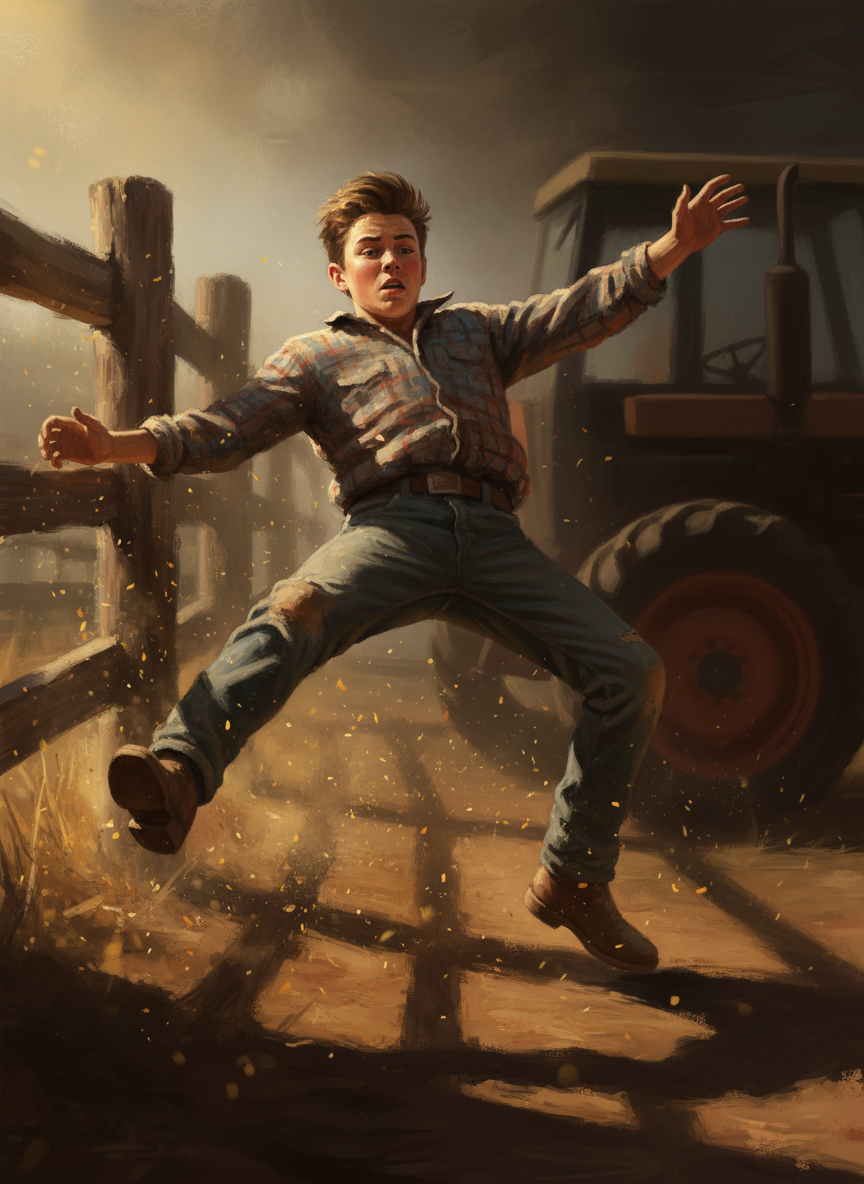 I hit the dirt in a hundred sprawling postures, each time righting myself in an instant and skittering to the safety of a tree, tractor or fence, in case the horse was feeling vengeful.