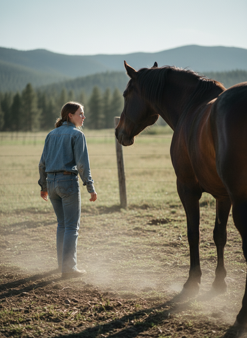 I approached warily, certain that as I moved closer the horse would buck, or rear, or charge.
