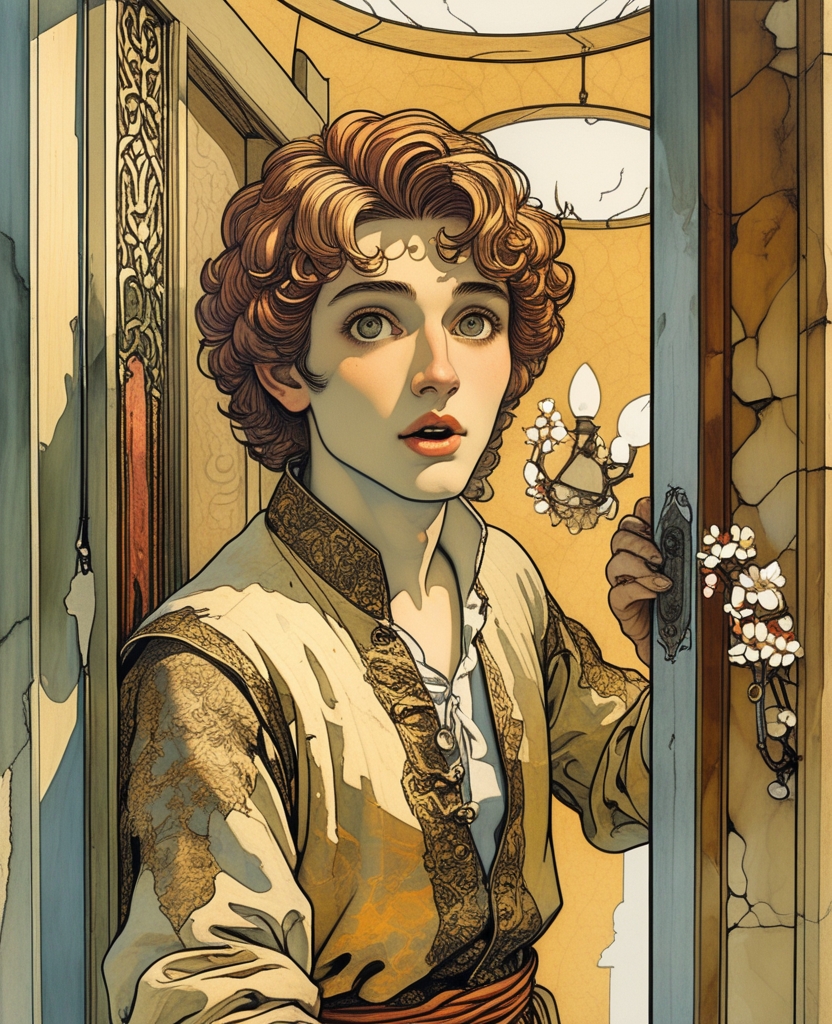 I opened the door to find a handsome apprentice from the workshop whose lovely almond eyes were opened wide.