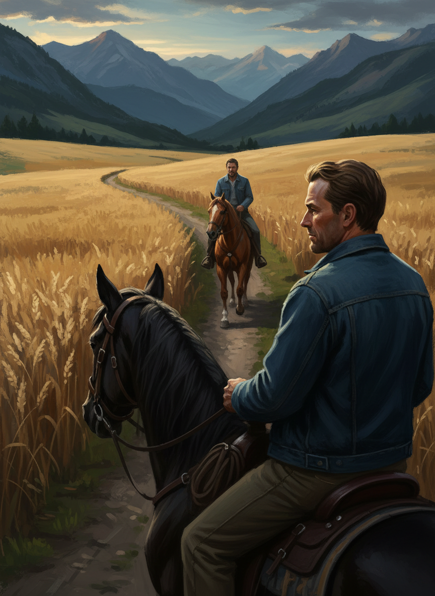 We made it about half a mile up the mountain, moving deliberately so as not to frighten the horses, winding our way through the wheat fields.