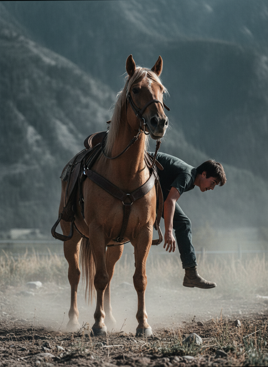 Of all Shawn’s horses, there was only one—a seven-year-old buckskin named Apollo—who might have been old enough, and calm enough, to do it: to explode in furious speed, a nostril-flapping gallop, then coolly navigate while the rider detached his body, lifting one leg out of the stirrup and reaching to the ground to catch the reins of another horse wild with fright.