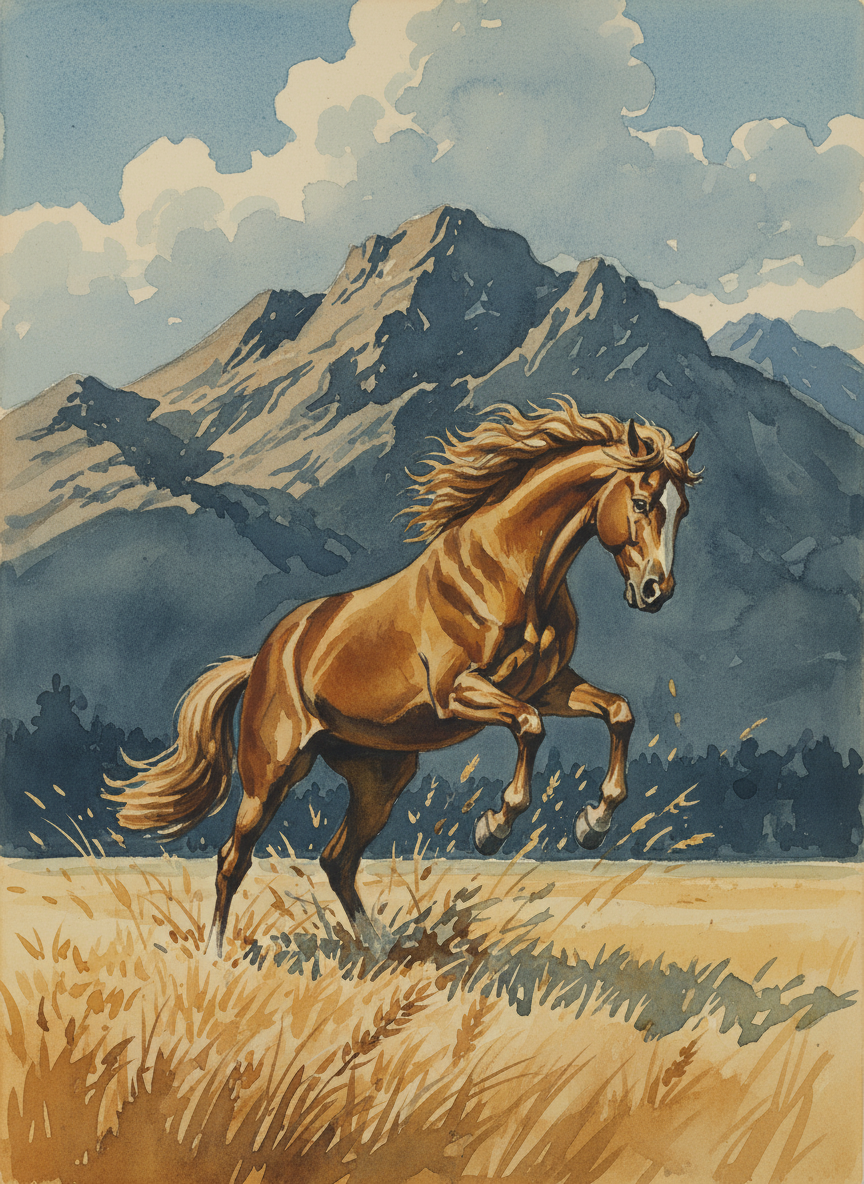 He leapt wildly, arching his back as he shot upward, then tossing his head as he smashed his hooves to the ground.