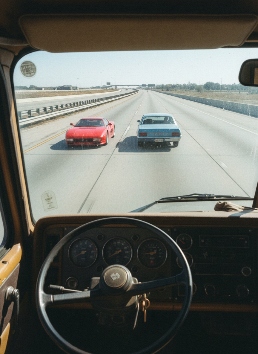 “Bastard damned near hit a little blue Chevy,” the deep voice bellowed through the static.