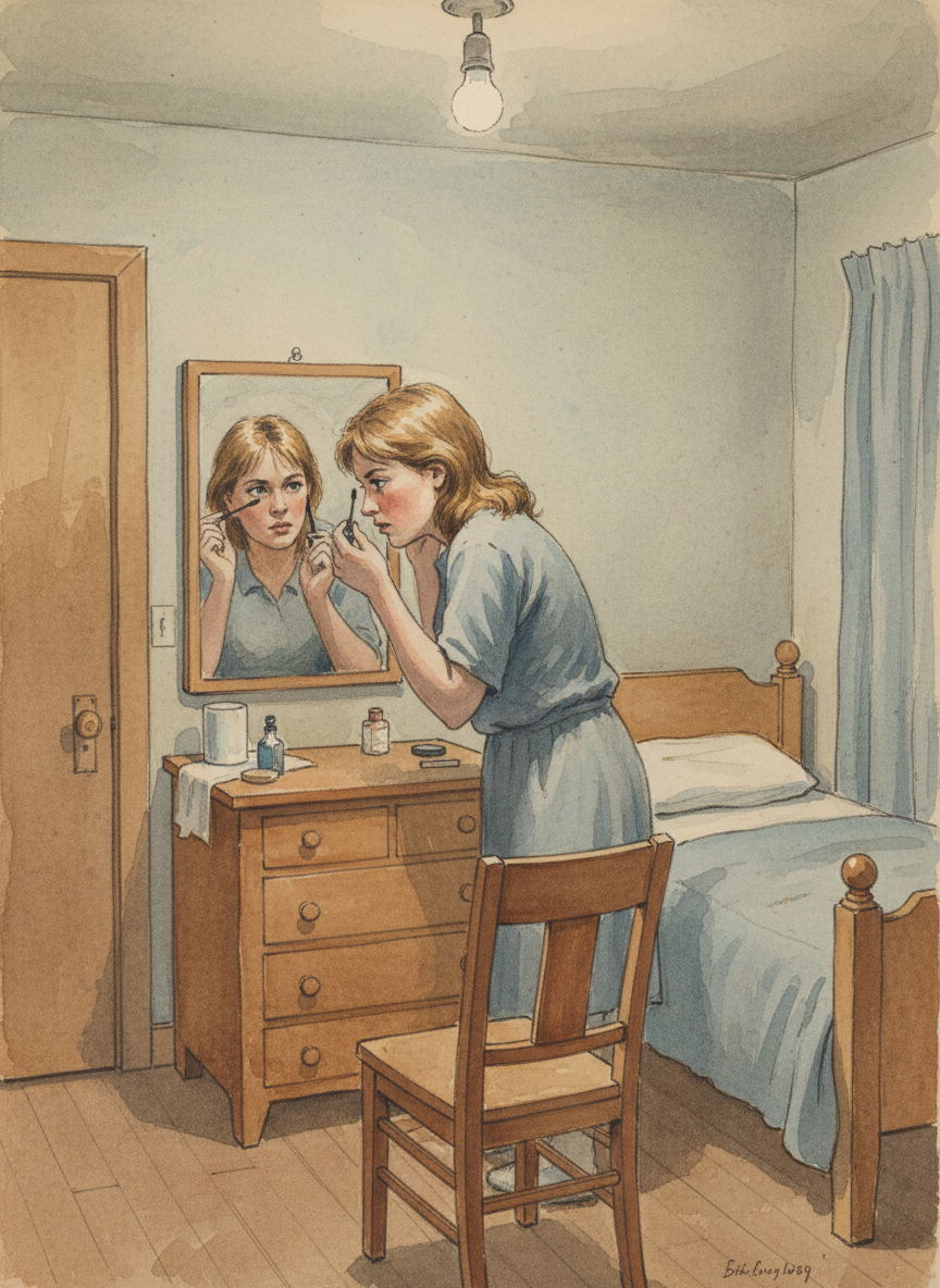 The next night, Shawn came into my room unexpectedly and found me smudging my eyelashes with Audrey’s old mascara.