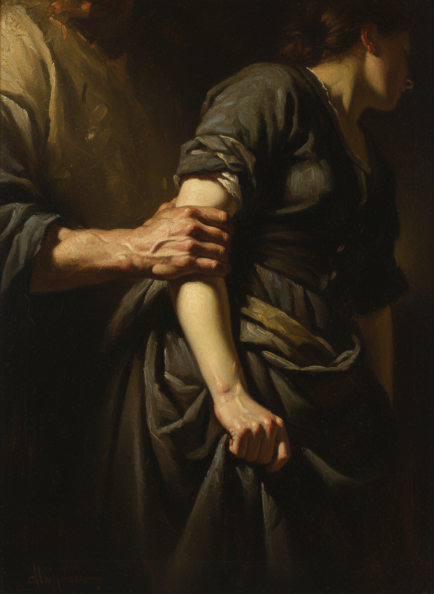 He grabbed my wrist and my body slipped into the familiar posture, head thrust forward, arm coiled around my lower back, wrist folded absurdly onto itself.