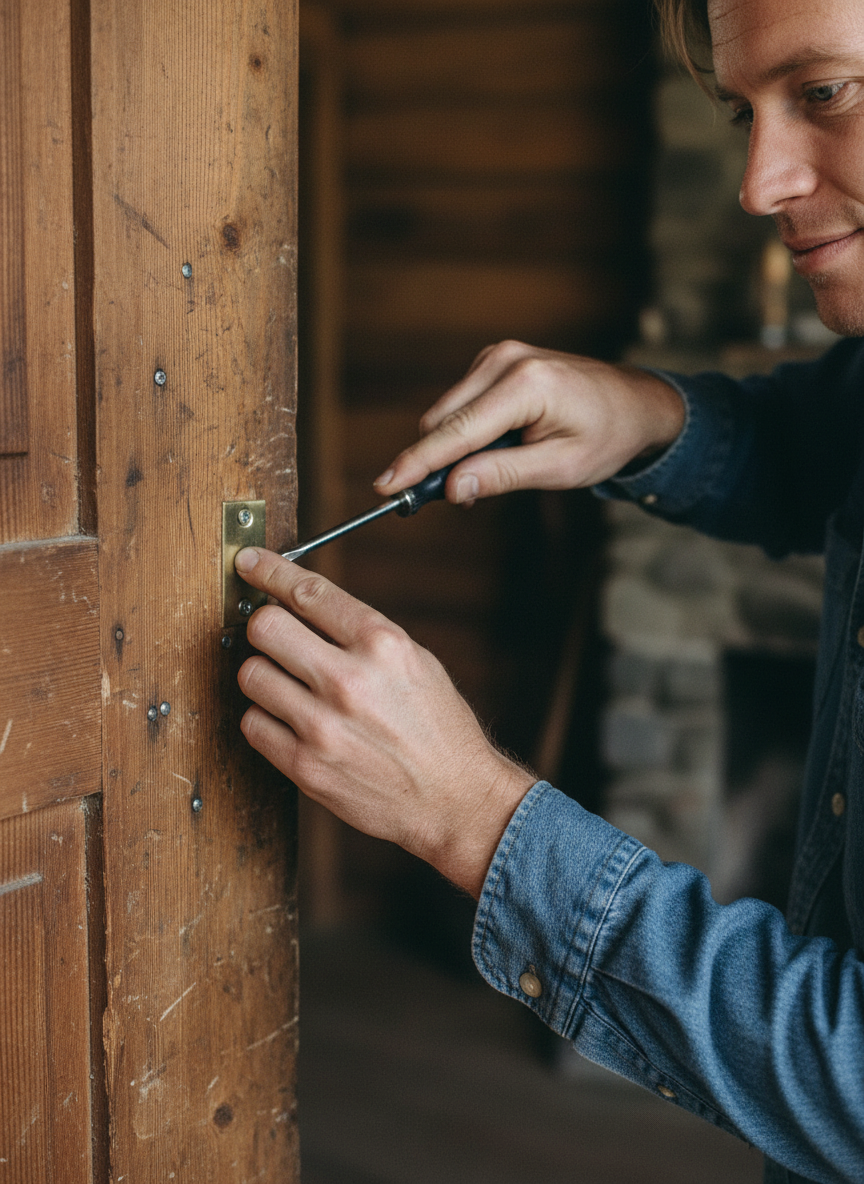 We walked back to the house and he installed the lock, humming to himself and smiling, flashing his baby teeth.