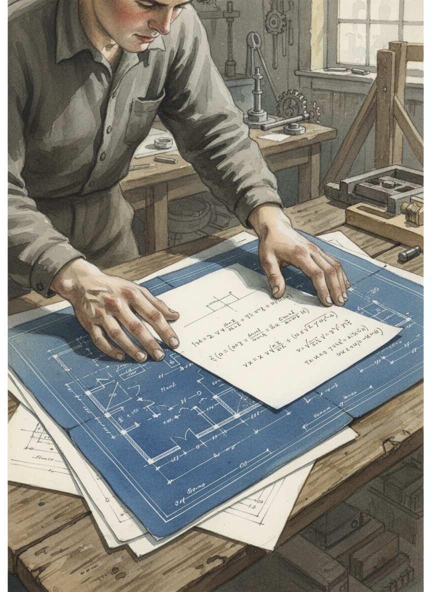 Dad didn’t look up as I approached, so gently, slowly, I slid the paper over the blueprints.