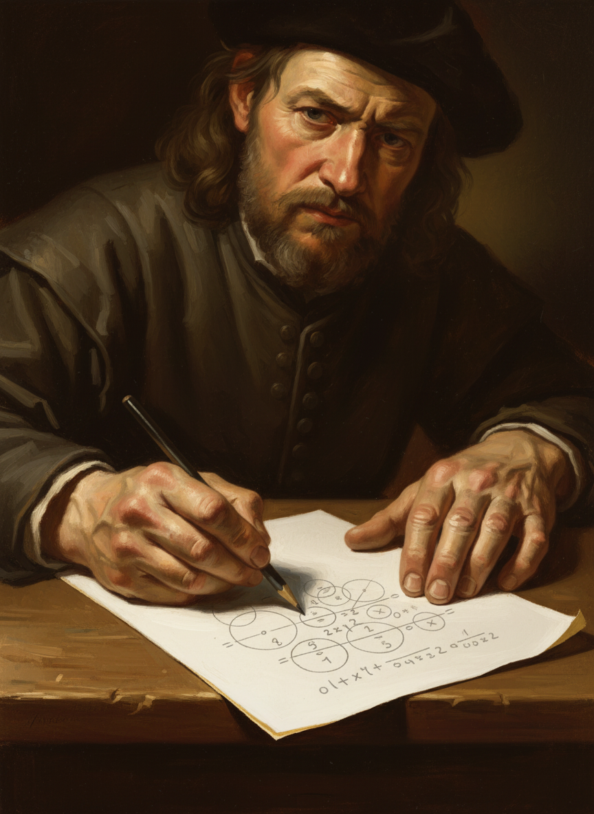 He rotated the paper, gazed at it for a moment, and began to scrawl, numbers and circles and great, arcing lines that doubled back on themselves.