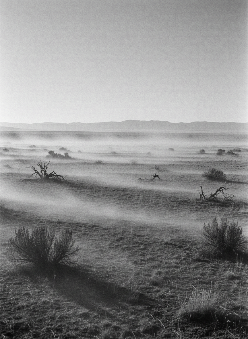 It was a frigid afternoon and the wind was fierce, whipping the fine dust up in soft clouds.