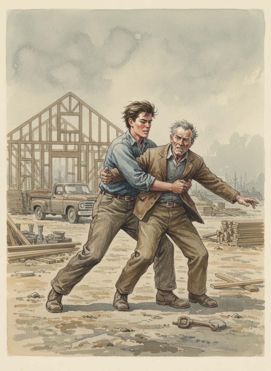 He screamed himself hoarse, then just when Dad thought he had calmed down, he gripped Dad around the waist and flung him like a sack of grain.