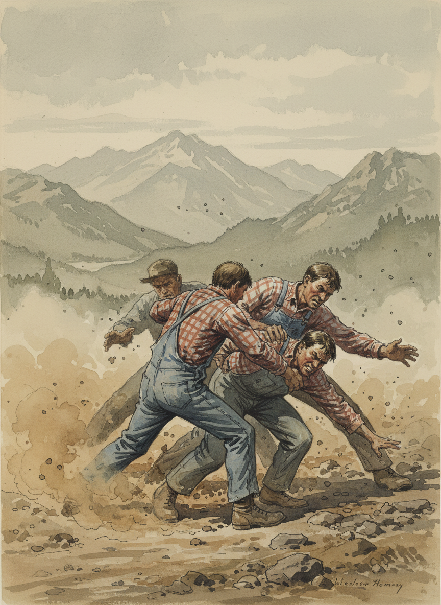 But it wasn’t until all three men tackled him—throwing his body to the ground, where, because he was resisting, his head hit hard—that he finally lay still.