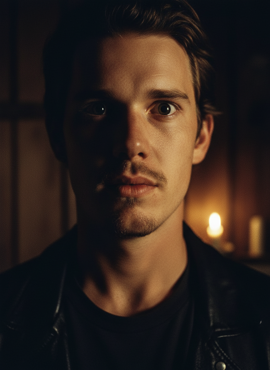 His pupils had dilated in the lamplight, absorbing the hazel of the iris.