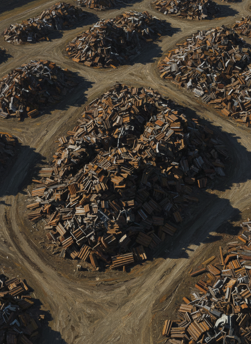 He had been allowed to keep the angle iron, and it was now stacked—four hundred thousand pounds of it—in tangled mountains all over the yard.