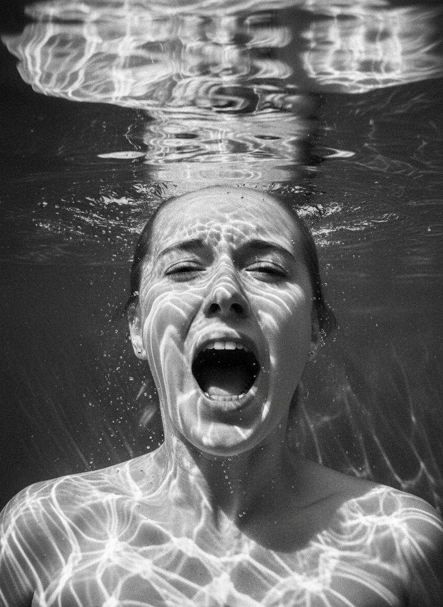 I screamed but the screams were strangled; I was drowning.