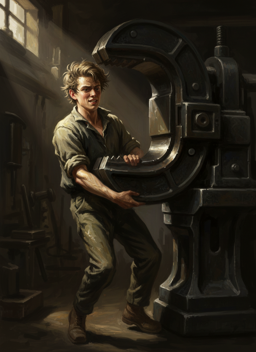 The next morning Shawn and I would return to the Shear, and he would feed iron through its jaws, which chewed with such force that it pulled him off his feet, easily, playfully, as if it were a game, as if he were a child.