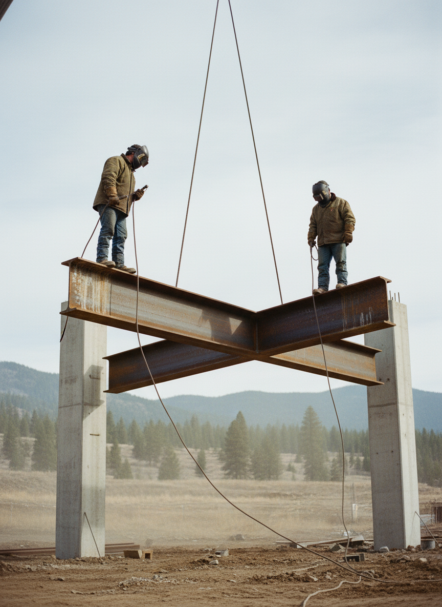 It was a delicate procedure, requiring the welders to balance on opposite ends of a beam while it was lowered onto columns, then welded in place.