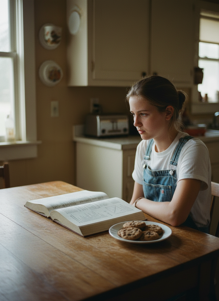 I was at Grandma-over-in-town’s, my math book propped open on the kitchen table, a plate of cookies next to me.