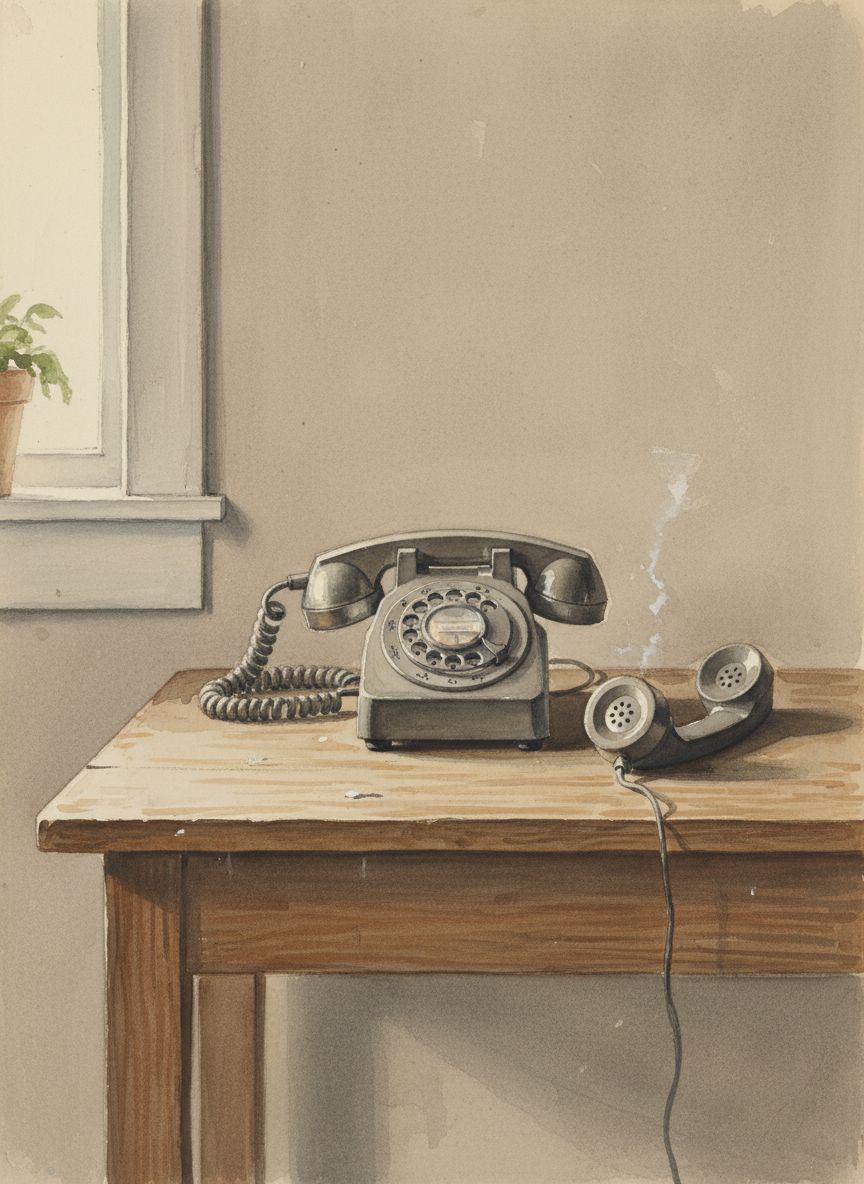 Then: the dull drone of a dial tone.