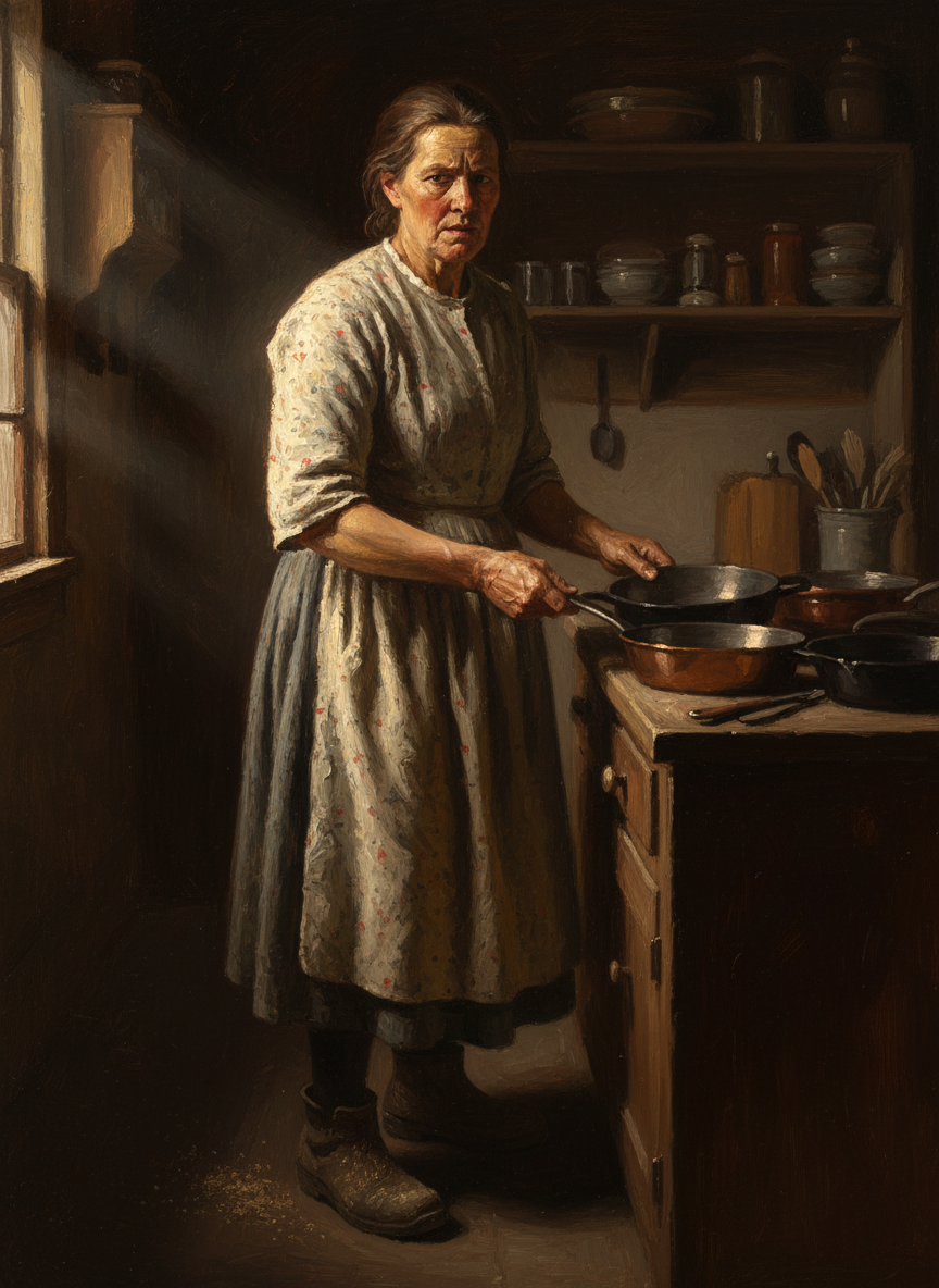 Mother didn’t even kick off her shoes, just rushed to the kitchen and began shuffling pans to fix a real dinner.