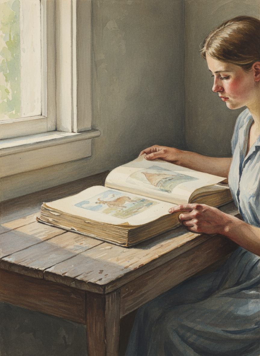 She held up the thick picture book I’d used to memorize titles and artists.