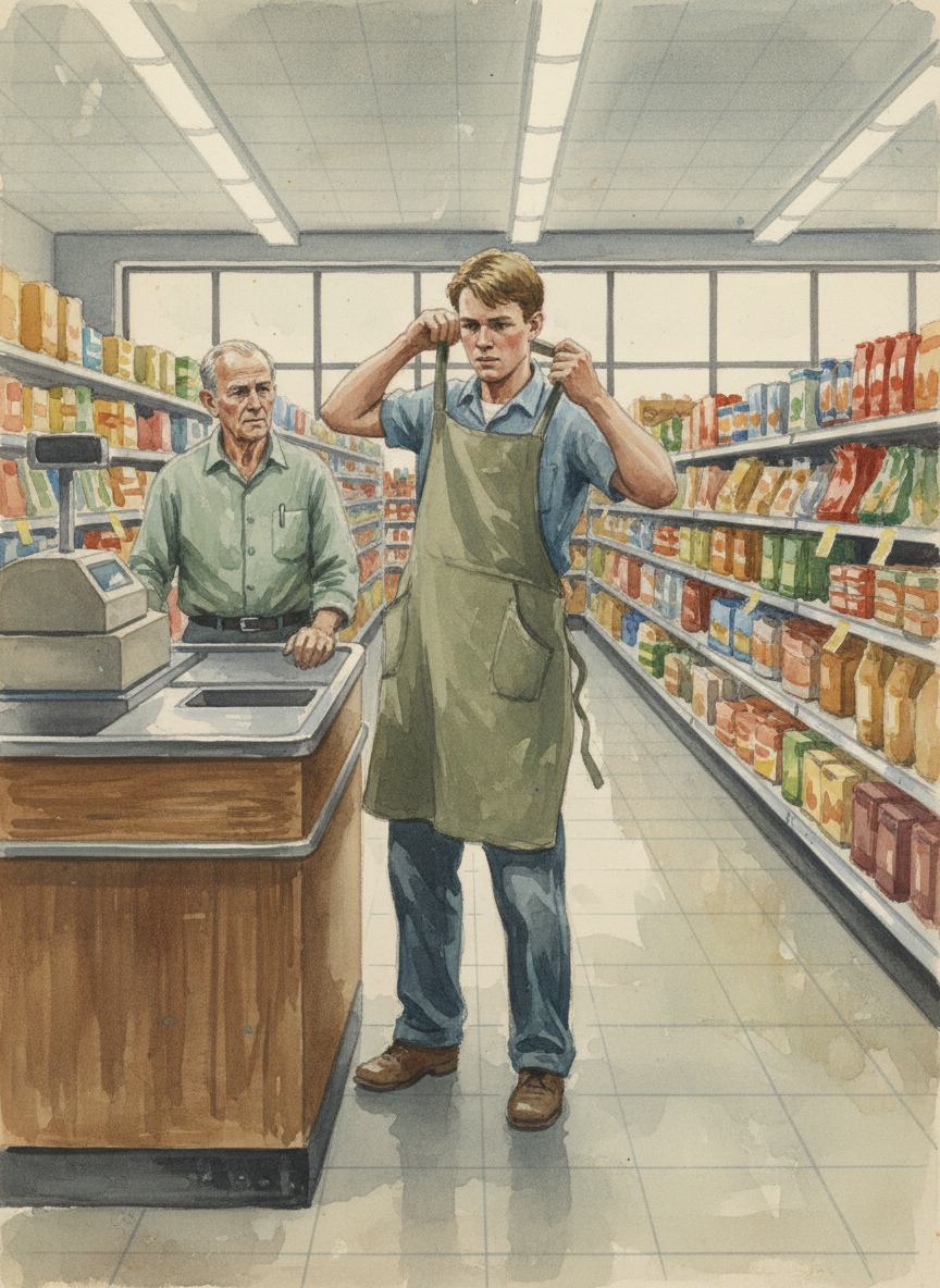 I asked if he’d like me to do that, and he looked at me for all of three seconds, then lifted his apron over his head and handed it to me.