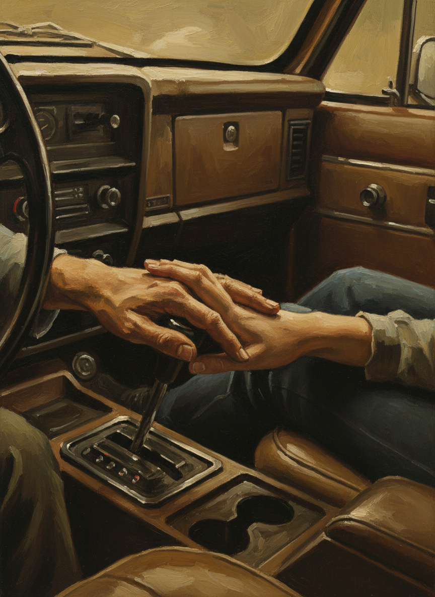 We were just coming parallel to Fivemile Creek when he reached across the gearshift and rested his hand on mine.