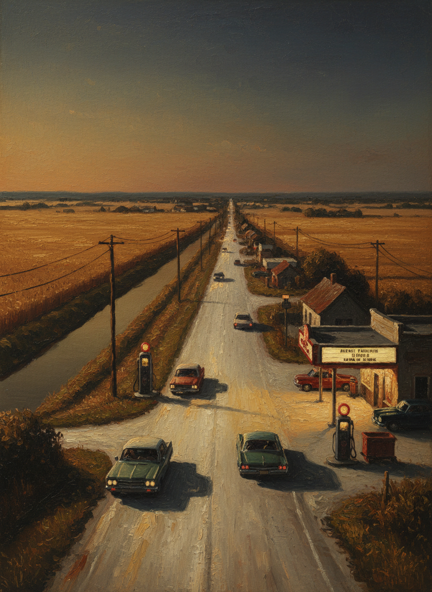 In the universe we explored together there were gas stations and movie theaters; there were cars dotting the highway like trinkets, full of people laughing or honking, always waving, because this was a small town and everybody knew Charles; there were dirt roads dusted white with chalk, canals the color of beef stew, and endless wheat fields glowing bronze.