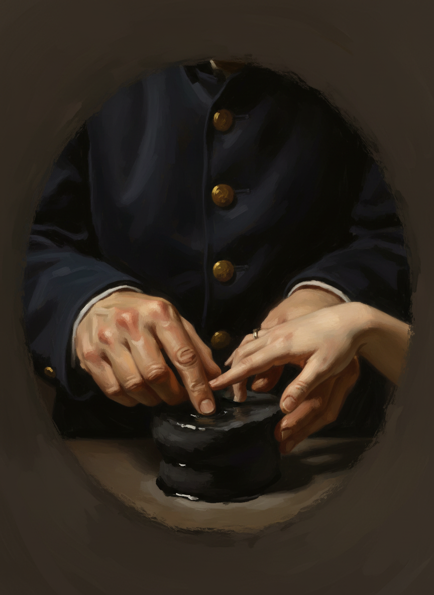An image appeared of a policeman pressing a woman’s finger into an ink sponge.