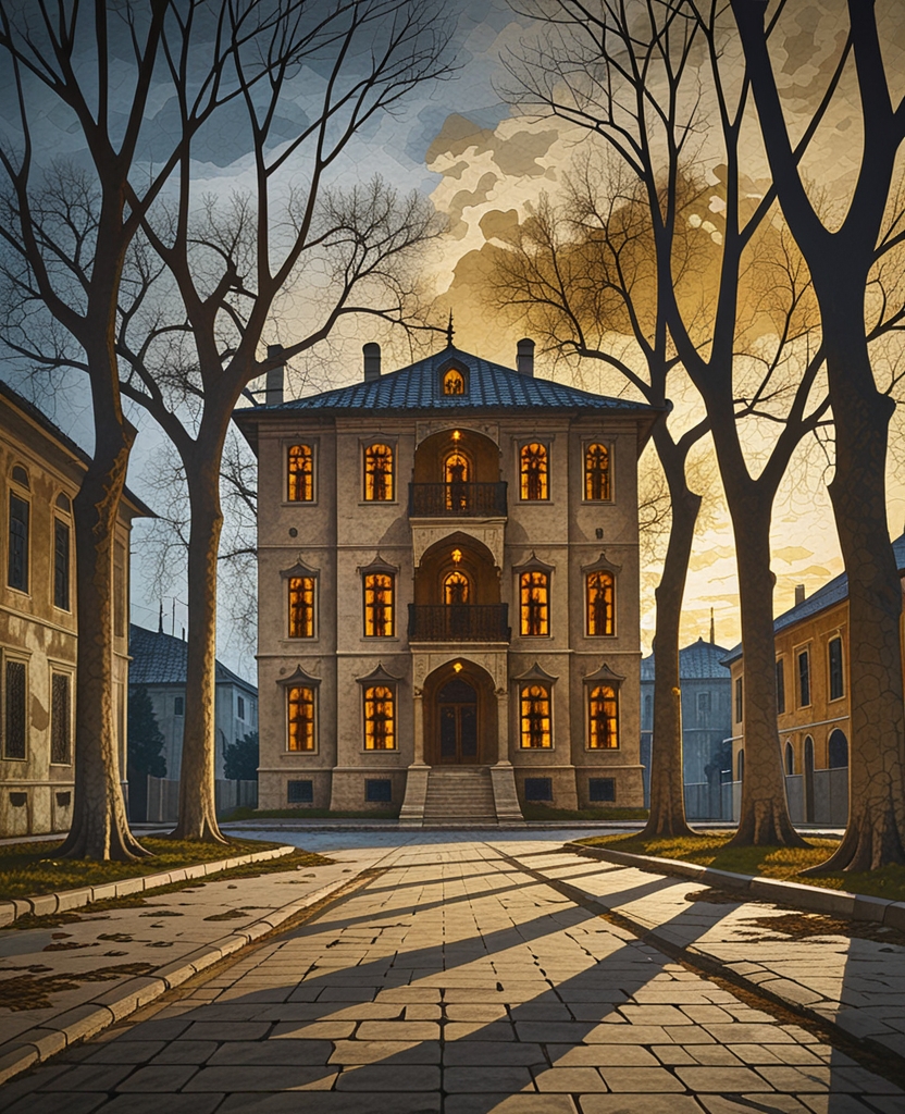 At the end of the street, inside Enishte Effendi’s grandiose two-story house, beneath the roof, which I can now see through the bare branches of the chestnut trees, there lives the most beautiful woman in the world.