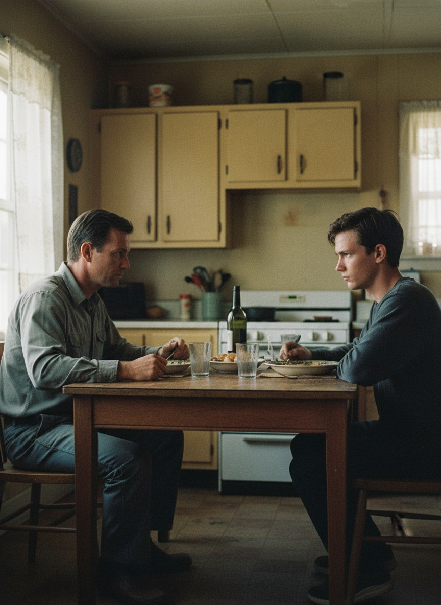 Charles arrived early—Dad hadn’t even come in from the junkyard yet—and sat at the table across from Shawn, who glared at him, never blinking.