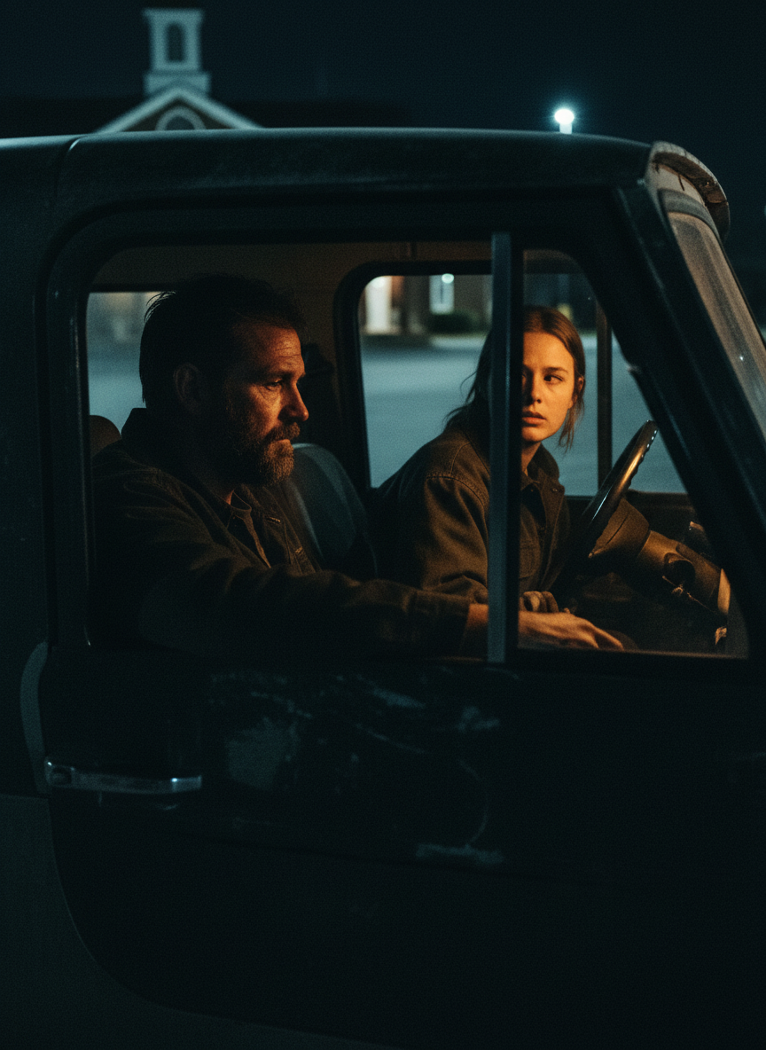 We sat in his jeep in the dark, empty parking lot.