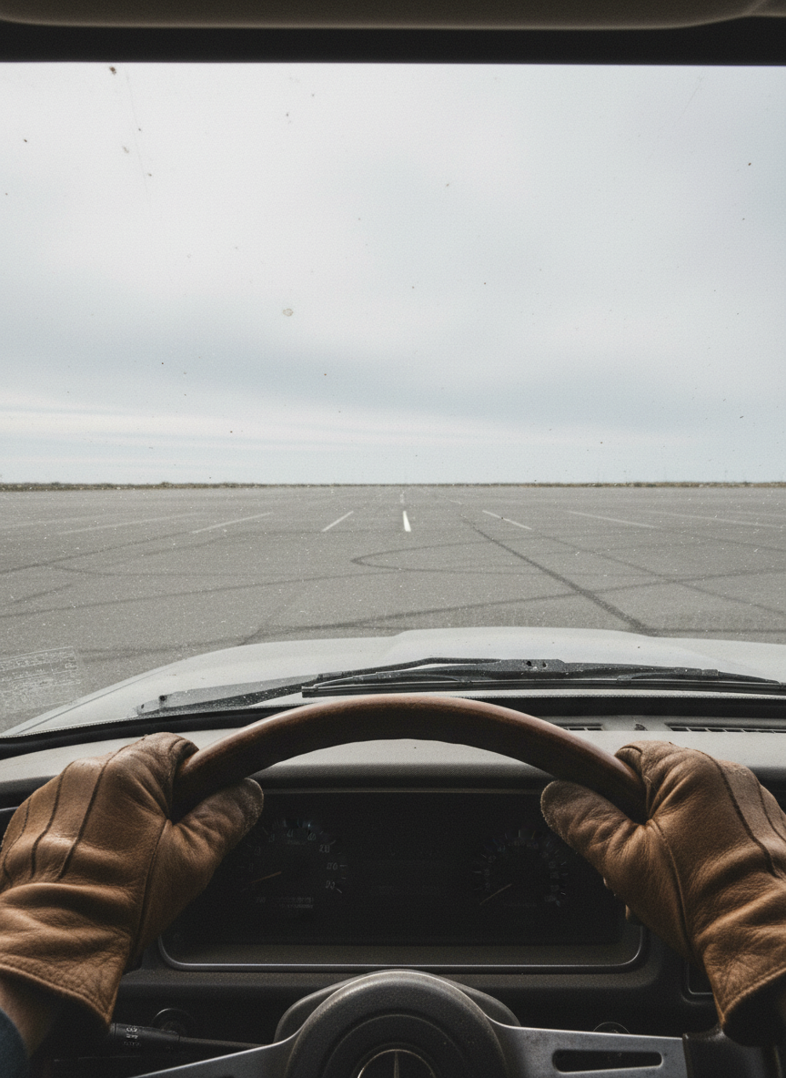 I remember strange details about the moment we pulled into the parking lot—the smell of oil floating up from our leather gloves, the sandpaper feel of dust on my fingertips.