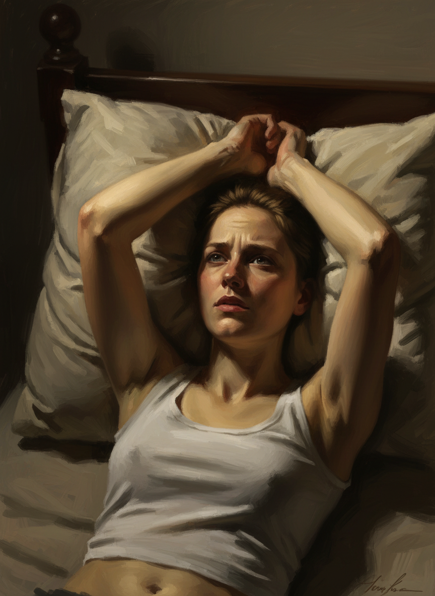 Images invade my mind—of me on my back, arms pressed above my head.