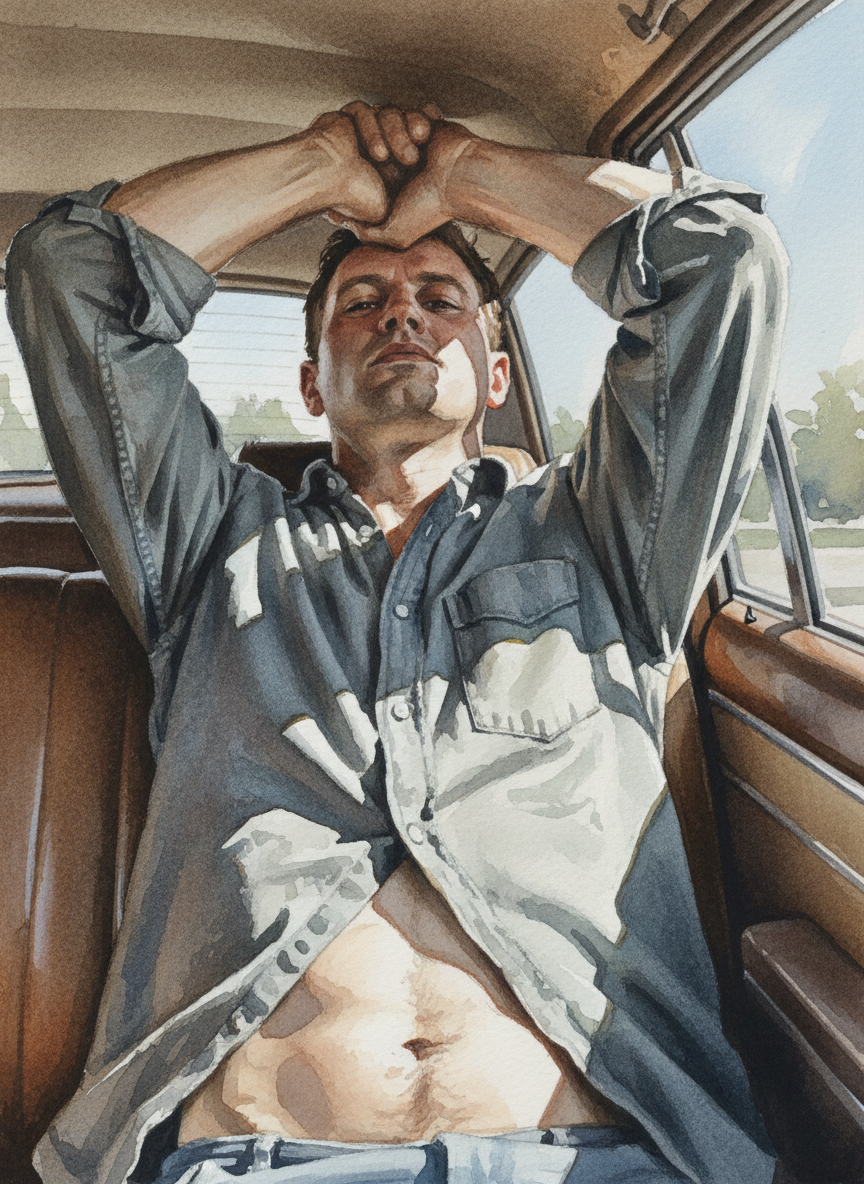 I write what I remember: There was one point when he was forcing me from the car, that he had both hands pinned above my head and my shirt rose up.