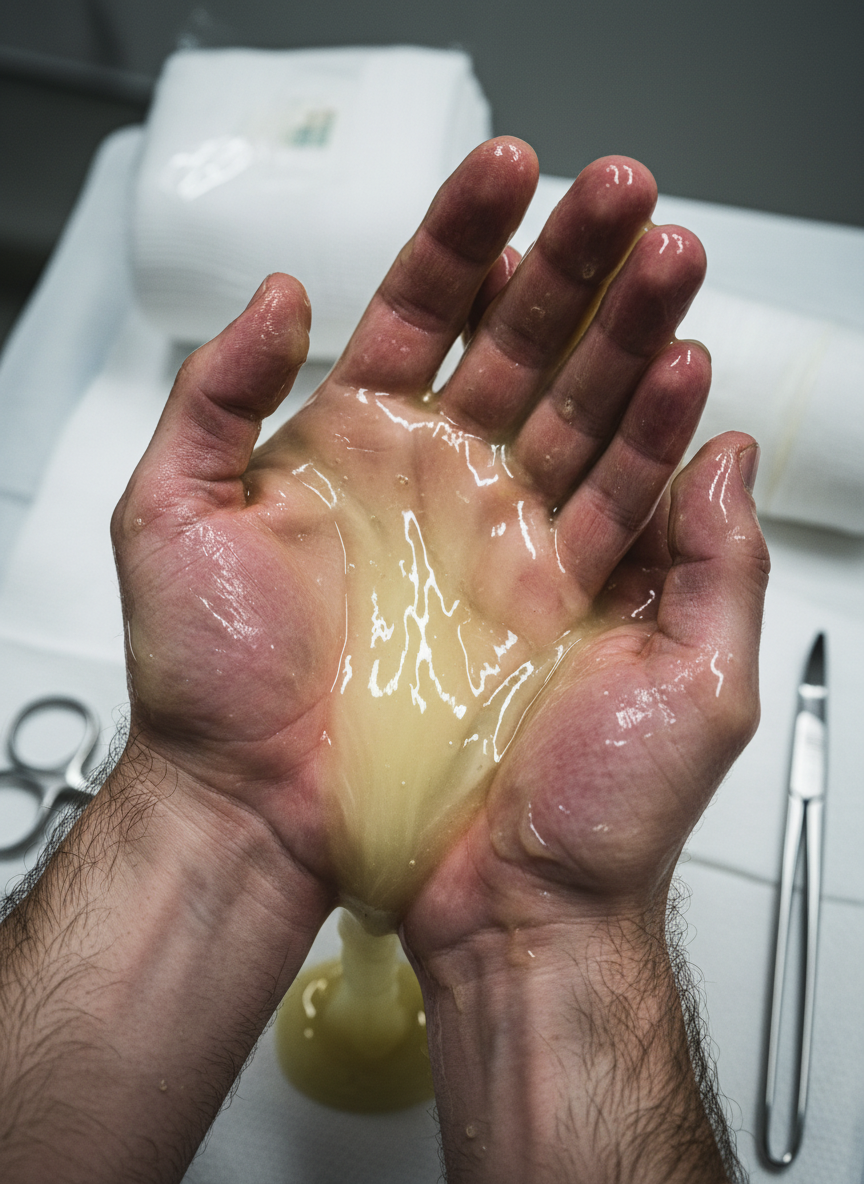 His fingers were slimy, coated in a pale ooze that was either melted skin or pus.