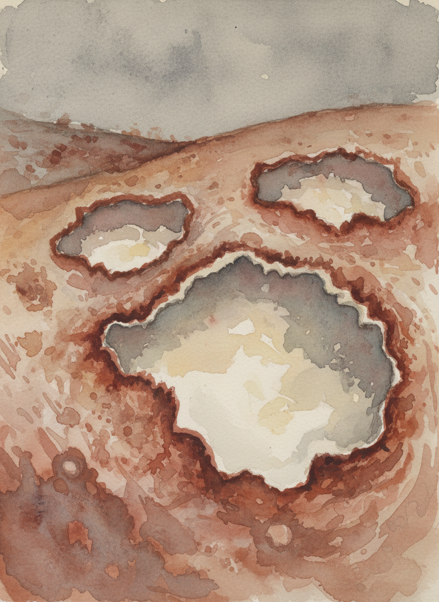 They gave off a pungent smell, like meat gone to rot, and were filled with white pools.