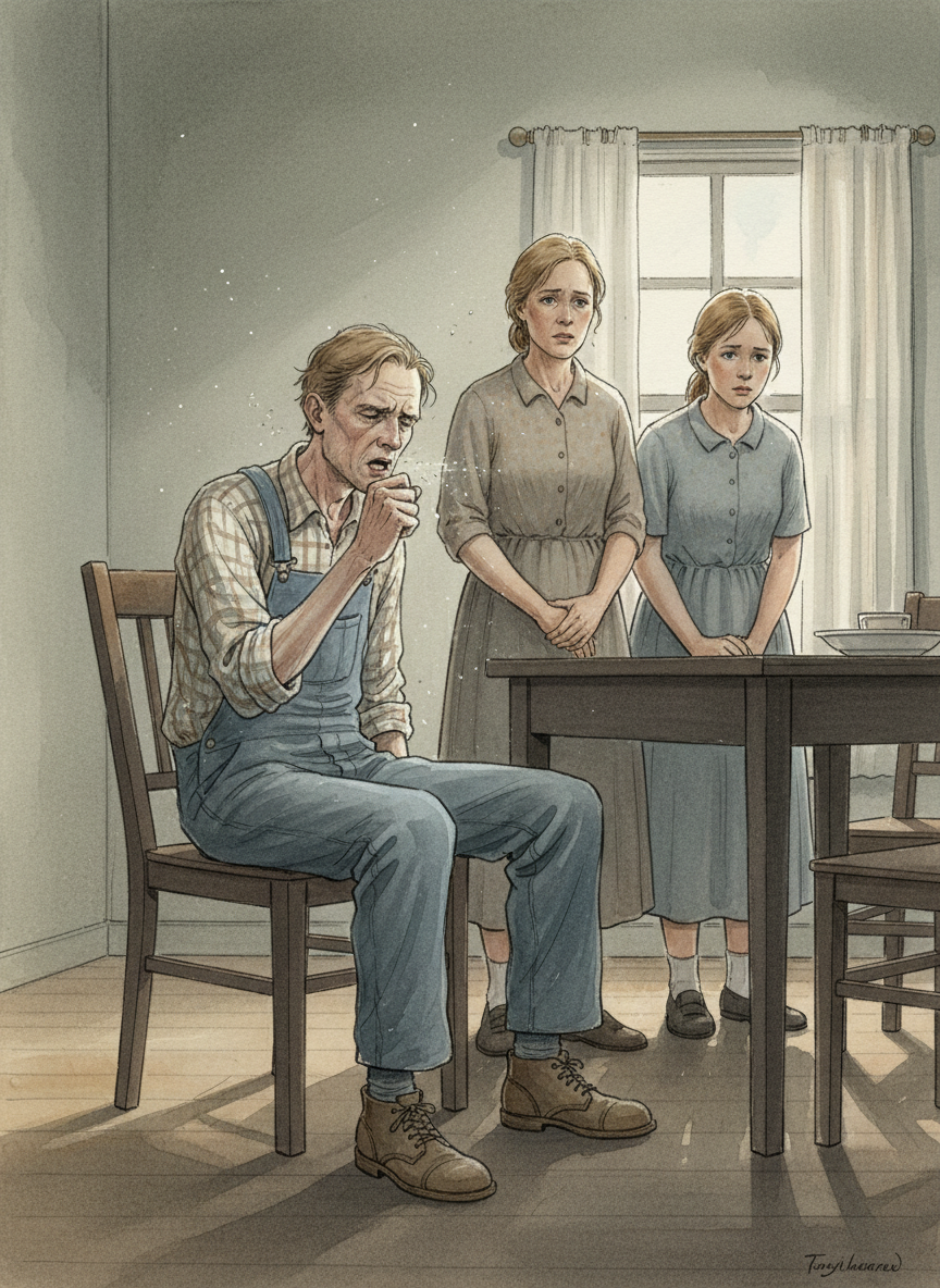 I was preparing to move away, to let my mother and sister say goodbye, when he coughed—a brittle, rasping hack that sounded like crepe paper being crinkled.