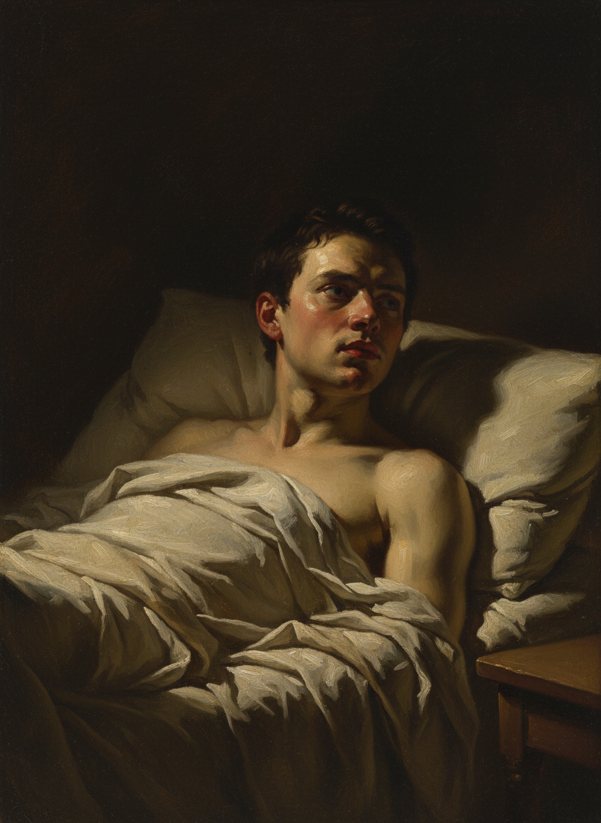 He lay, hour after hour, day after day, his eyes alert, his mouth shut.