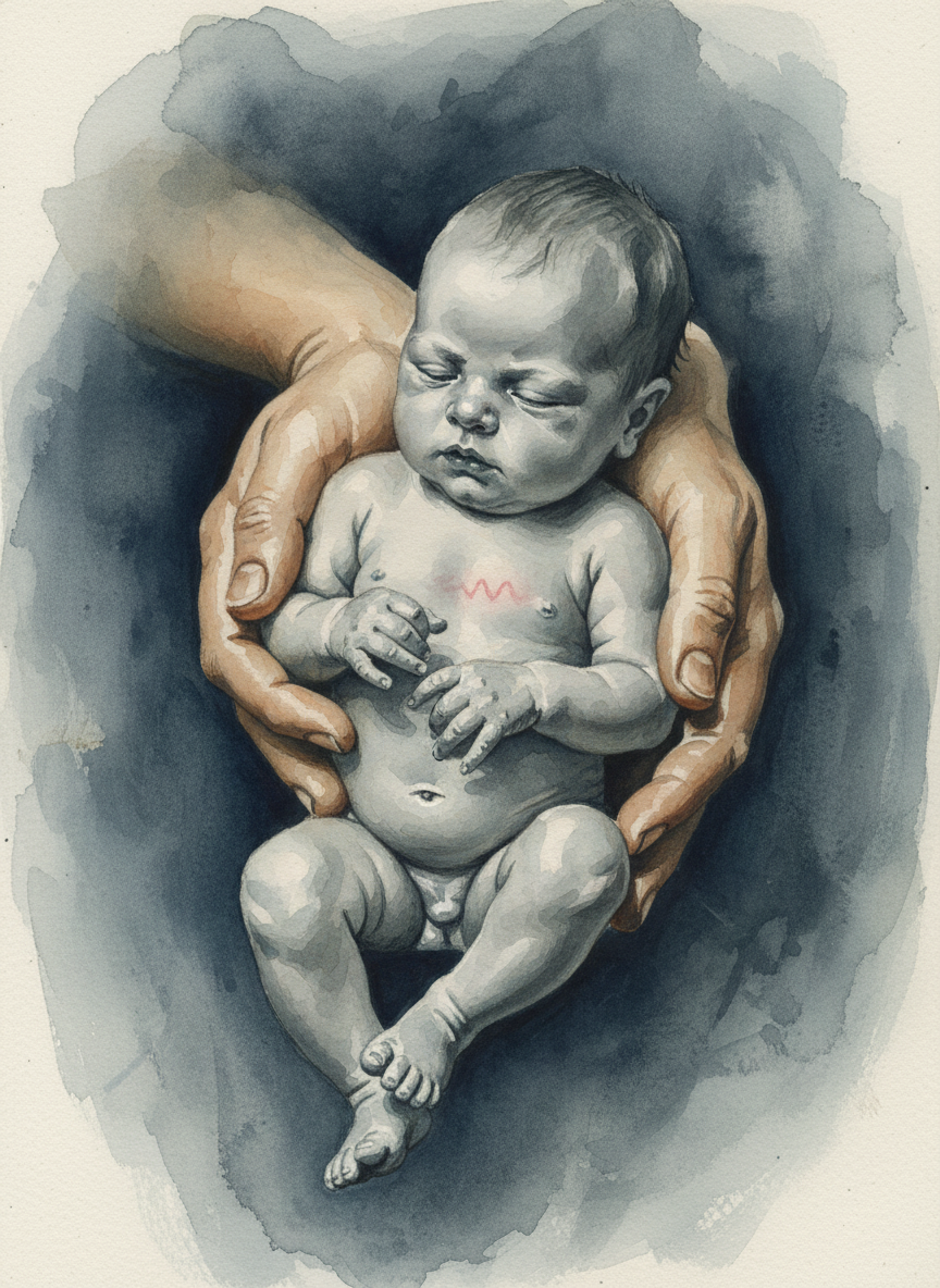 Then Mother felt a tiny heartbeat—actually she saw his heart beating through a thin film of skin.