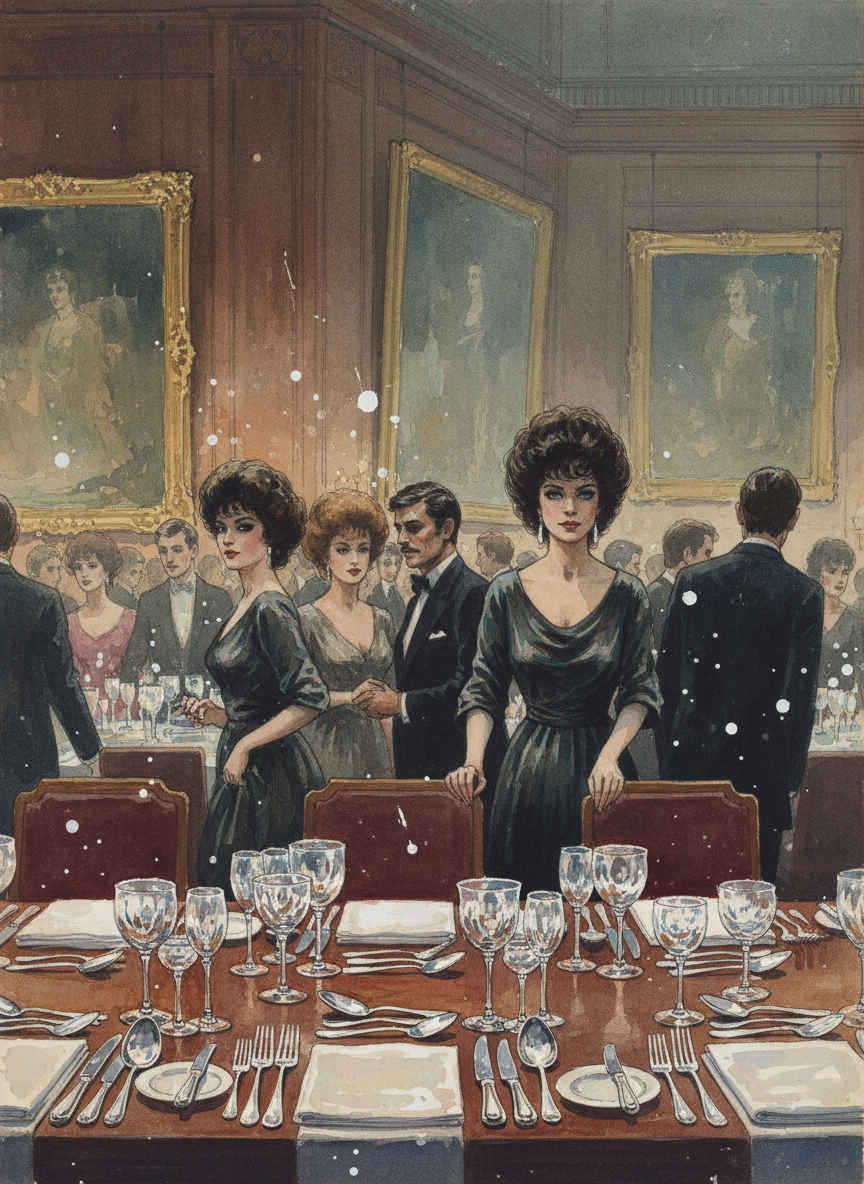 The tables were set with more knives, forks and goblets than I’d ever seen; the paintings on the wall seemed ghostly in the candlelight.