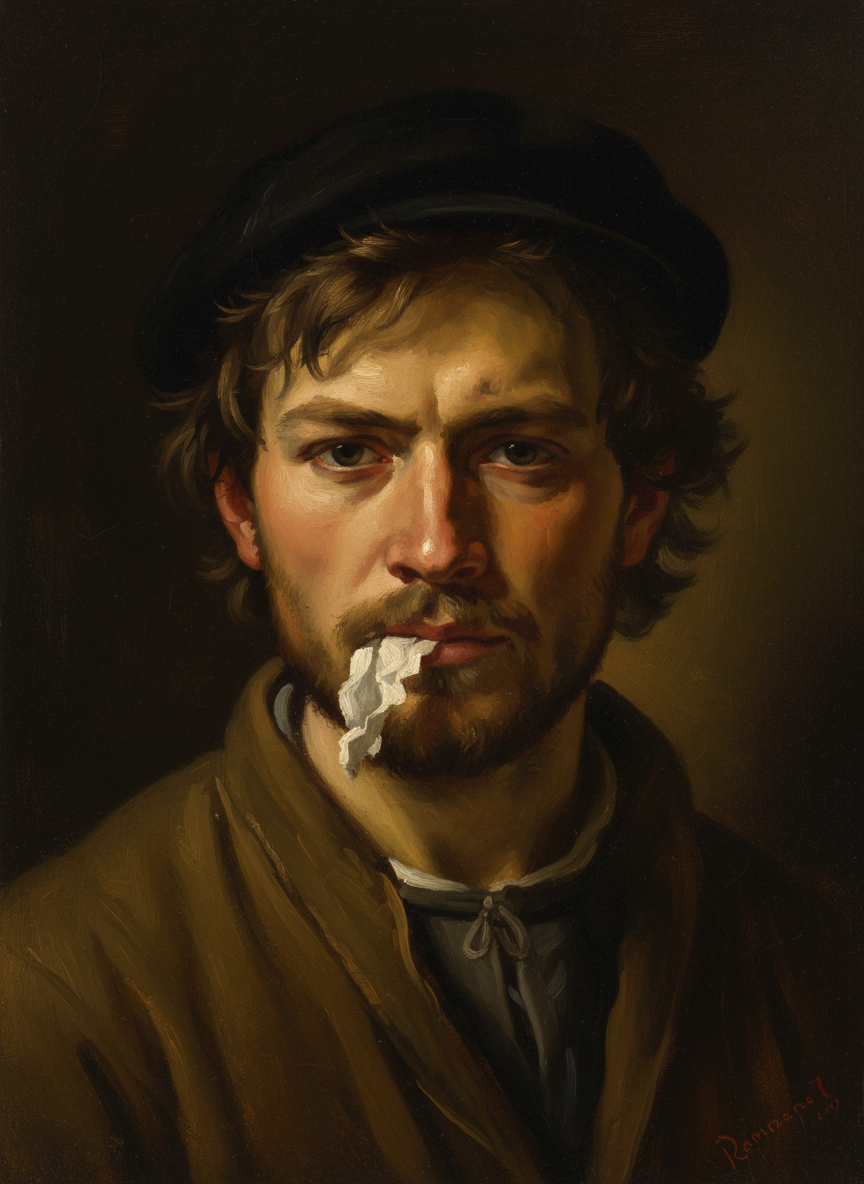 He chewed the waxy tissue where his lips had been.