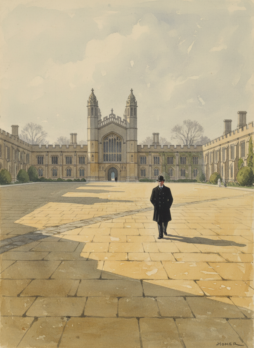 A porter in a black overcoat and bowler hat showed me around the college, leading me through Great Court, the largest of the courtyards.